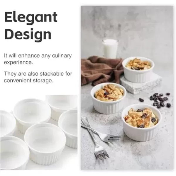 imageNuwave Ceramic Ramekins 8 oz Set of 6 Elegant Classic Style for Baking Souffles Creme Brules Custards Puddings 43 Wide ampamp 2 Tall Microwave Oven ampamp DishwasherSafe Ivory White 66pc Ceramic Ramekins