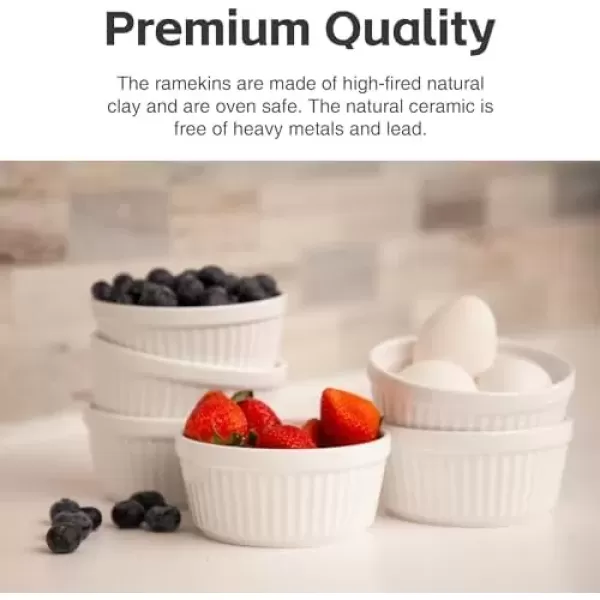 imageNuwave Ceramic Ramekins 8 oz Set of 6 Elegant Classic Style for Baking Souffles Creme Brules Custards Puddings 43 Wide ampamp 2 Tall Microwave Oven ampamp DishwasherSafe Ivory White 66pc Ceramic Ramekins