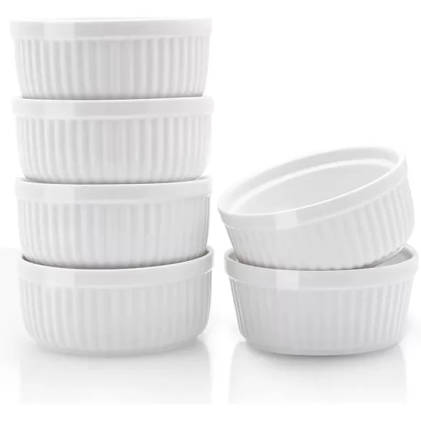 imageNuwave Ceramic Ramekins 8 oz Set of 6 Elegant Classic Style for Baking Souffles Creme Brules Custards Puddings 43 Wide ampamp 2 Tall Microwave Oven ampamp DishwasherSafe Ivory White 66pc Ceramic Ramekins