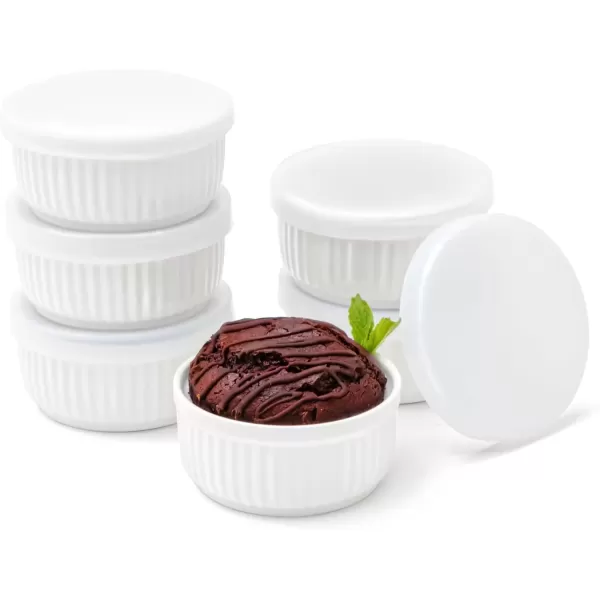 imageNuwave Ceramic Ramekins 8 oz Set of 6 Elegant Classic Style for Baking Souffles Creme Brules Custards Puddings 43 Wide ampamp 2 Tall Microwave Oven ampamp DishwasherSafe Ivory White 66pc Ceramic Ramekins with Lids