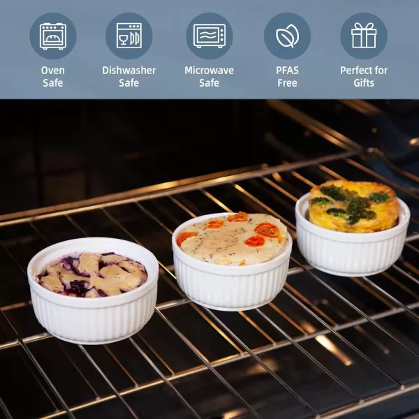 imageNuwave Ceramic Ramekins 8 oz Set of 6 Elegant Classic Style for Baking Souffles Creme Brules Custards Puddings 43 Wide ampamp 2 Tall Microwave Oven ampamp DishwasherSafe Ivory White 66pc Ceramic Ramekins with Lids