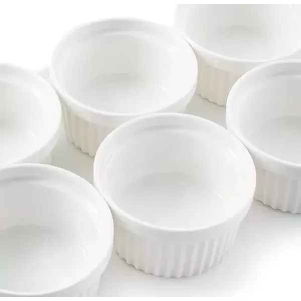 imageNuwave Ceramic Ramekins 8 oz Set of 6 Elegant Classic Style for Baking Souffles Creme Brules Custards Puddings 43 Wide ampamp 2 Tall Microwave Oven ampamp DishwasherSafe Ivory White 66pc Ceramic Ramekins