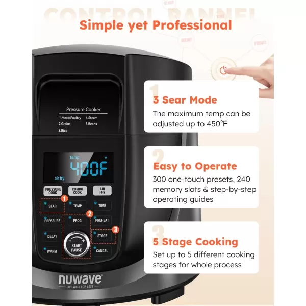 imageNuwave Duet Air Fryer and Electric Pressure Cooker Combo with 2 Switchable Lids 300 FoolProof OneTouch Presets CrispampampTender Tech 6QT Heavyduty Stainless Steel Pot 15 Safety Features