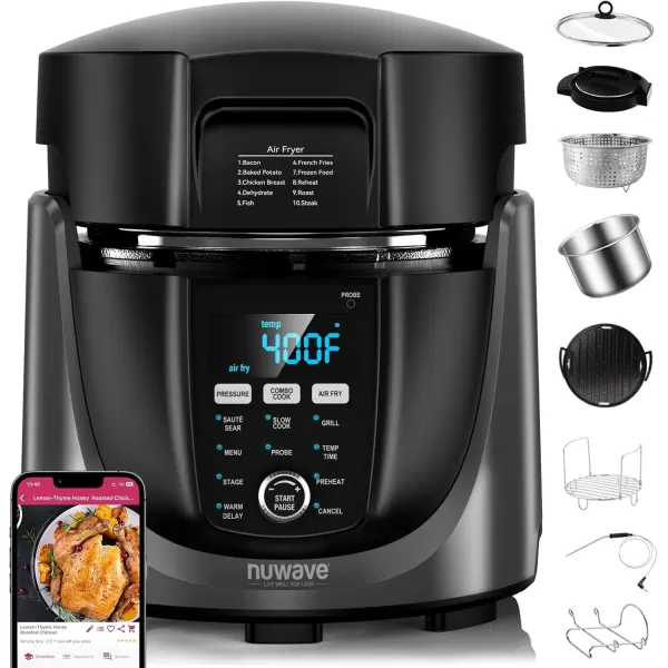 imageNuwave Duet Electric Pressure Cooker ampamp Air Fryer Combo 450 IN 1 Slow Cooker ampamp Grill with Integrated Digital Temp Probe 6qt SS Pot Adjustable HighLow Pressure Builtin SureLock Safety Tech