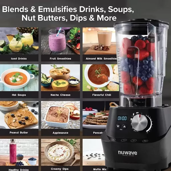 imageNuwave Infinity Commercial Blender HeavyDuty Smoothie Blender w 25HP Copper Motor ampamp LaserCut Blades Last 100 Years Quick Ice Crushing 64oz Tritan Jar NSF Certified 10 Speeds SelfCleaningTritan Jar
