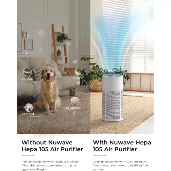 imageNuwave Oxypure Air Purifiers 3XL H13 HEPA Filter for Home Bedroom Allergies 17dB 360 Air Intake Removal to 01 Micron Smoke Dust Mold Pollen Bacteria Pet Hair Odor Air Quality Sensor Energy Star