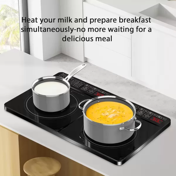 imageNuwave PIC Double Portable Powerful 1800W with 2 Large 8 Heating Coils Independent Controls 94 Temp Settings from 100F to 575F in 5F Increments 115 ShatterProof Ceramic Glass SurfaceDual Cooktop