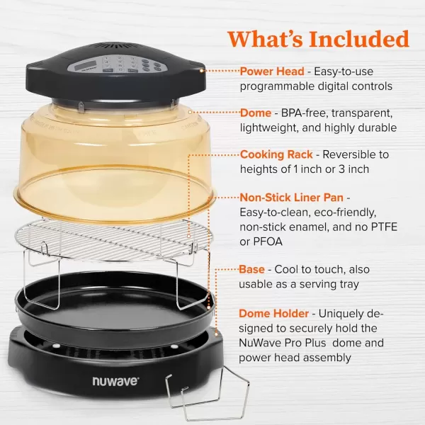 imageNuwave Pro Plus 2 InfraRed Oven Countertop Convection Cook Fresh or Frozen No Defrosting or Preheating Cook Healthy 360 Surround Heat Adjustable Temps 100 Presets 50 Memory Tough Power DomeBlack