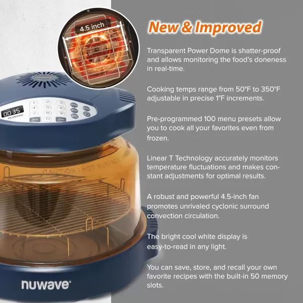 imageNuwave Pro Plus 2 InfraRed Oven Countertop Convection Cook Fresh or Frozen No Defrosting or Preheating Cook Healthy 360 Surround Heat Adjustable Temps 100 Presets 50 Memory Tough Power DomeDeep Blue