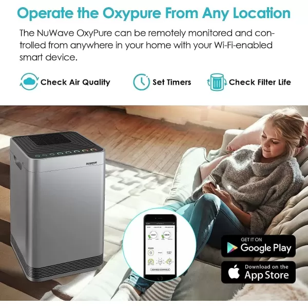 imageNuwave Whole House Air Purifiers Oxypure Smart Air Purifier with 5 Stage Tower Structure Air Filter Air Quality ampamp Odor Sensors Sleep Mode for Bedroom Remove 9999 of Dust Smoke Pollen AllergenAir Purifier with 9 HEPACarbon Combo Filters