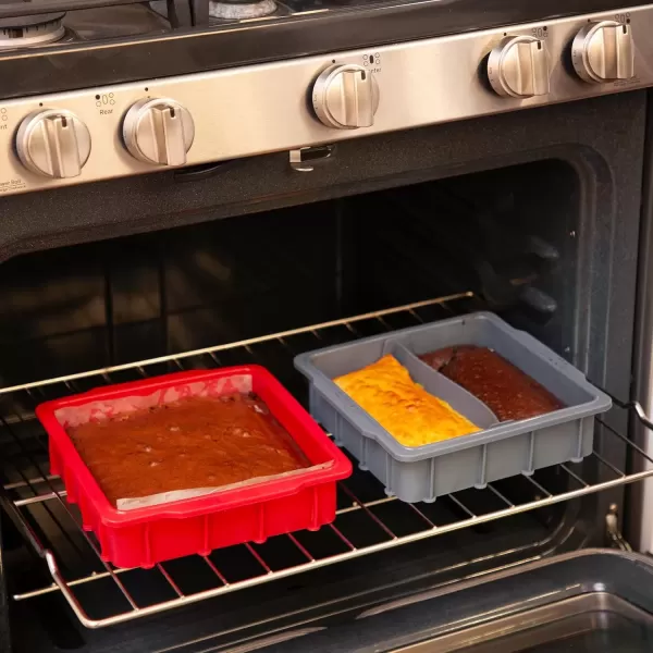 imageNuWave Silicone Baking Kit with 8x8inch Baking Pan Removable Divider Insert ampamp Reusable Cupcake LinersGrayRed