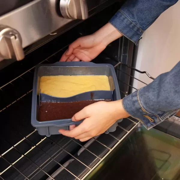 imageNuWave Silicone Baking Kit with 8x8inch Baking Pan Removable Divider Insert ampamp Reusable Cupcake LinersGrayRed