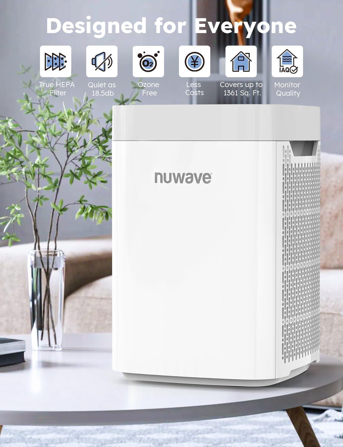 imageNuwave Air Purifiers for Home Bedroom Up to 1361 Sq Ft Portable Air Purifier with Air Quality Sensor H13 True HEPA ampamp Carbon Filter Captures Pet Hair Allergies Dust Smoke18dB Energy Star Certified
