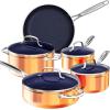 imageNuwave 7pc Cookware Set Healthy Duralon Blue Ceramic Nonstick Coated Diamond Infused ScratchResistant PFAS Free Oven Safe Induction Ready ampamp Evenly Heats Tempered Glass Lids ampamp StayCool HandleRustic Copper