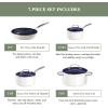 imageNuwave 7pc Cookware Set Healthy Duralon Blue Ceramic Nonstick Coated Diamond Infused ScratchResistant PFAS Free Oven Safe Induction Ready ampamp Evenly Heats Tempered Glass Lids ampamp StayCool HandleVanilla Cream