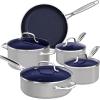 imageNuwave 7pc Cookware Set Healthy Duralon Blue Ceramic Nonstick Coated Diamond Infused ScratchResistant PFAS Free Oven Safe Induction Ready ampamp Evenly Heats Tempered Glass Lids ampamp StayCool HandleCool Gray