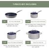 imageNuwave 7pc Cookware Set Healthy Duralon Blue Ceramic Nonstick Coated Diamond Infused ScratchResistant PFAS Free Oven Safe Induction Ready ampamp Evenly Heats Tempered Glass Lids ampamp StayCool HandleCool Gray