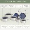 imageNuwave Healthy Duralon Blue Ceramic Nonstick Cookware Set Diamond Infused ScratchResistant PFAS Free Dishwasher ampamp Oven Safe Induction Ready ampamp Evenly Heats Tempered Glass Lids ampamp StayCool HandlesVanilla Cream