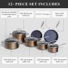 imageNuwave Healthy Duralon Blue Ceramic Nonstick Cookware Set Diamond Infused ScratchResistant PFAS Free Dishwasher ampamp Oven Safe Induction Ready ampamp Evenly Heats Tempered Glass Lids ampamp StayCool HandlesMetallic Mocha Brown