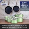 imageNuwave Healthy Duralon Blue Ceramic Nonstick Cookware Set Diamond Infused ScratchResistant PFAS Free Dishwasher ampamp Oven Safe Induction Ready ampamp Evenly Heats Tempered Glass Lids ampamp StayCool HandlesMetallic Pistachio Green