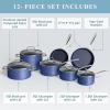 imageNuwave Healthy Duralon Blue Ceramic Nonstick Cookware Set Diamond Infused ScratchResistant PFAS Free Dishwasher ampamp Oven Safe Induction Ready ampamp Evenly Heats Tempered Glass Lids ampamp StayCool HandlesDeep Blue