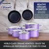 imageNuwave Healthy Duralon Blue Ceramic Nonstick Cookware Set Diamond Infused ScratchResistant PFAS Free Dishwasher ampamp Oven Safe Induction Ready ampamp Evenly Heats Tempered Glass Lids ampamp StayCool HandlesMetallic Lilac Purple