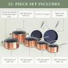 imageNuwave Healthy Duralon Blue Ceramic Nonstick Cookware Set Diamond Infused ScratchResistant PFAS Free Dishwasher ampamp Oven Safe Induction Ready ampamp Evenly Heats Tempered Glass Lids ampamp StayCool HandlesMetallic Rustic Copper