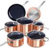 imageNuwave Healthy Duralon Blue Ceramic Nonstick Cookware Set Diamond Infused ScratchResistant PFAS Free Dishwasher ampamp Oven Safe Induction Ready ampamp Evenly Heats Tempered Glass Lids ampamp StayCool HandlesMetallic Rustic Copper