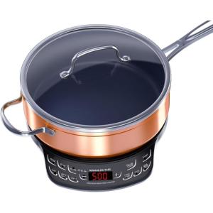 imageNUWAVE Flex Precision Induction Cooktop 1025 ShatterProof Ceramic Glass 65 Heating Coil 45 Temps from 100F to 500F 3 Wattage Settings 600 900 ampamp 1300 Watts 9 Duralon Ceramic Pan IncludedPIC Flex  4QT Everyday Pan