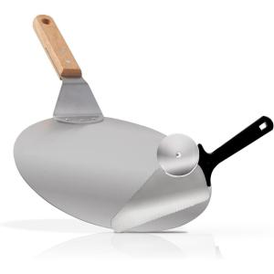 imageNuwave 2pc Pizza Kit 10 Stainless Steel Pizza Peel Stainless Steel Pizza CutterServer Combo Great for Thin and Thick Pizza baking homemade pizza bread