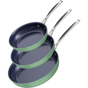 imageNuwave 3Piece 8 10 12 Forged Lightweight Frying Pan Set G10 Healthy Duralon Blue Ceramic Ultra NonStick Ergonomic StayCool Handles InductionReady ampamp Works on All CooktopsRosemary Green
