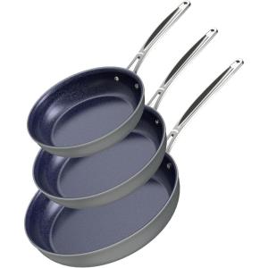 imageNuwave 3Piece 8 10 12 Forged Lightweight Frying Pan Set G10 Healthy Duralon Blue Ceramic Ultra NonStick Ergonomic StayCool Handles InductionReady ampamp Works on All CooktopsCool Gray