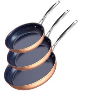 imageNuwave 3Piece 8 10 12 Forged Lightweight Frying Pan Set G10 Healthy Duralon Blue Ceramic Ultra NonStick Ergonomic StayCool Handles InductionReady ampamp Works on All CooktopsRustic Copper