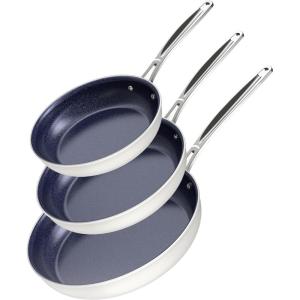 imageNuwave 3Piece 8 10 12 Forged Lightweight Frying Pan Set G10 Healthy Duralon Blue Ceramic Ultra NonStick Ergonomic StayCool Handles InductionReady ampamp Works on All CooktopsVanilla Cream