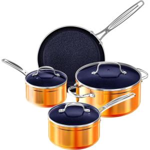 imageNuwave 7pc Cookware Set Healthy Duralon Blue Ceramic Nonstick Coated Diamond Infused ScratchResistant PFAS Free Oven Safe Induction Ready ampamp Evenly Heats Tempered Glass Lids ampamp StayCool HandleRustic Copper