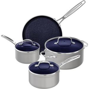 imageNuwave 7pc Cookware Set Healthy Duralon Blue Ceramic Nonstick Coated Diamond Infused ScratchResistant PFAS Free Oven Safe Induction Ready ampamp Evenly Heats Tempered Glass Lids ampamp StayCool HandleCool Gray