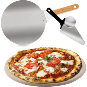 imageNuwave Brick OvenStyle 3pc Pizza Kit115 Cordierite Pizza Stone10quot SS Pizza Peel SS Pizza CutterServer For Indoor Electric Ovens Outdoor Gas Wood Fire Grills BBQ Grilling NuWave Bravo XL