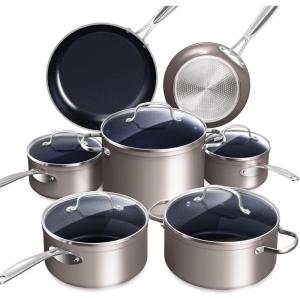 imageNuwave Healthy Duralon Blue Ceramic Nonstick Cookware Set Diamond Infused ScratchResistant PFAS Free Dishwasher ampamp Oven Safe Induction Ready ampamp Evenly Heats Tempered Glass Lids ampamp StayCool HandlesClay