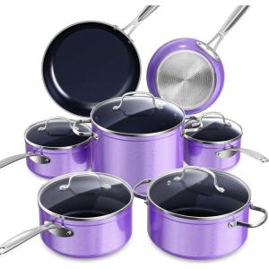 imageNuwave Healthy Duralon Blue Ceramic Nonstick Cookware Set Diamond Infused ScratchResistant PFAS Free Dishwasher ampamp Oven Safe Induction Ready ampamp Evenly Heats Tempered Glass Lids ampamp StayCool HandlesMetallic Lilac Purple