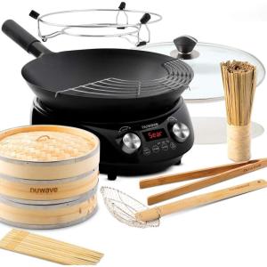imageNuwave Mosaic Induction Wok Temp Control 100F575F in 5F Wok Hei Infuse Charred Aroma ampamp Flavor 14inch Carbon Steel Wok 8pc Bamboo AccessoriesInduction Wok with 8pc Bamboo Kit
