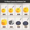 imageNuwave Lux 13pc Forged Lightweight Cookware Set PFAS Free Healthy G10 Duralon Ceramic Coating Ultra NonStick StayCool Handles Works on All Cooktops ampamp Induction ReadyGoldenrod