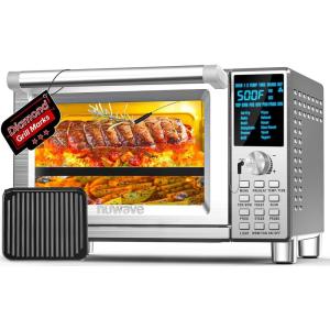 imageNuwave Bravo Pro Smart Toaster Oven Countertop True Air Fryer Combo wImproved 100 Convection 35 Crispier 112 Presets Customizable Pizza Zones Integrated Probe PFAS Free 30QT Stainless SteelBravo XL w Grill