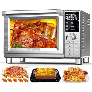 imageNuwave Bravo Pro Smart Toaster Oven Countertop True Air Fryer Combo wImproved 100 Convection 35 Crispier 112 Presets Customizable Pizza Zones Integrated Probe PFAS Free 30QT Stainless SteelBravo XL Pro