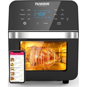 imageNuwave Brio 10in1 Air Fryer 725Qt with Patented Linear T Thermal Technology for Crisping Roasting Dehydrating and Reheating NonStick Dishwasher Safe Basket and App with 100 Recipes  Black155QT Brio Air Fryer