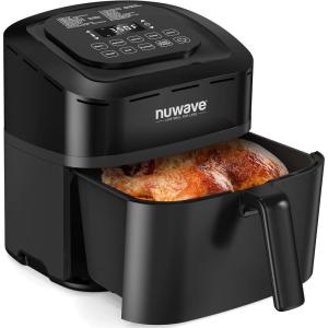 imageNuwave Brio 10in1 Air Fryer 725Qt with Patented Linear T Thermal Technology for Crisping Roasting Dehydrating and Reheating NonStick Dishwasher Safe Basket and App with 100 Recipes  Black725QT Brio Air Fryer