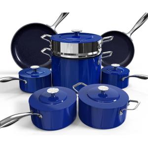 imageNuwave Lux 13pc Forged Lightweight Cookware Set PFAS Free Healthy G10 Duralon Ceramic Coating Ultra NonStick StayCool Handles Works on All Cooktops ampamp Induction ReadyBlueberry