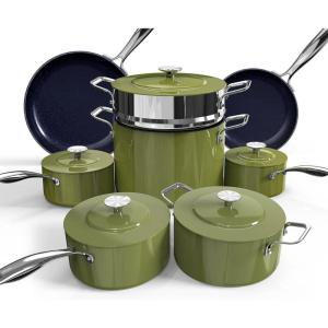imageNuwave Lux 13pc Forged Lightweight Cookware Set PFAS Free Healthy G10 Duralon Ceramic Coating Ultra NonStick StayCool Handles Works on All Cooktops ampamp Induction ReadyAvocado