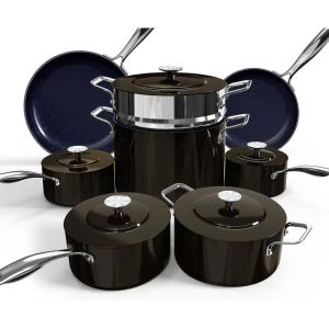 imageNuwave Lux 13pc Forged Lightweight Cookware Set PFAS Free Healthy G10 Duralon Ceramic Coating Ultra NonStick StayCool Handles Works on All Cooktops ampamp Induction ReadyBlack Coffee