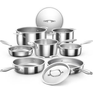 imageNuwave ProSmart 9pc Stainless Steel Cookware Set HeavyDuty TriPly 31mm Thickness 1810SS Space Saving Nestable Design StayCool Handles InductionReady Works on All Cooktops 20Yer WrrantyStainless Steel