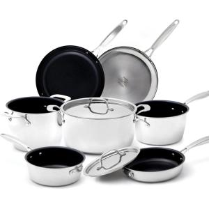 imageNuwave ProSmart 9pc Stainless Steel Cookware Set HeavyDuty TriPly 31mm Thickness 1810SS Space Saving Nestable Design StayCool Handles InductionReady Works on All Cooktops 20Yer WrrantyDuralon and Stainless Steel